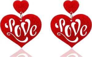 Heart Love Earrings for Women,Heart Love Dangle Earrings Red Pink Acrylic Valentine's Day Earrings for Couples Valentine's Day Girlfriends Jewelry