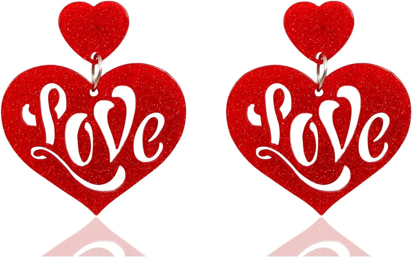 Heart Love Earrings for Women,Heart Love Dangle Earrings Red Pink Acrylic Valentine's Day Earrings for Couples Valentine's Day Girlfriends Jewelry