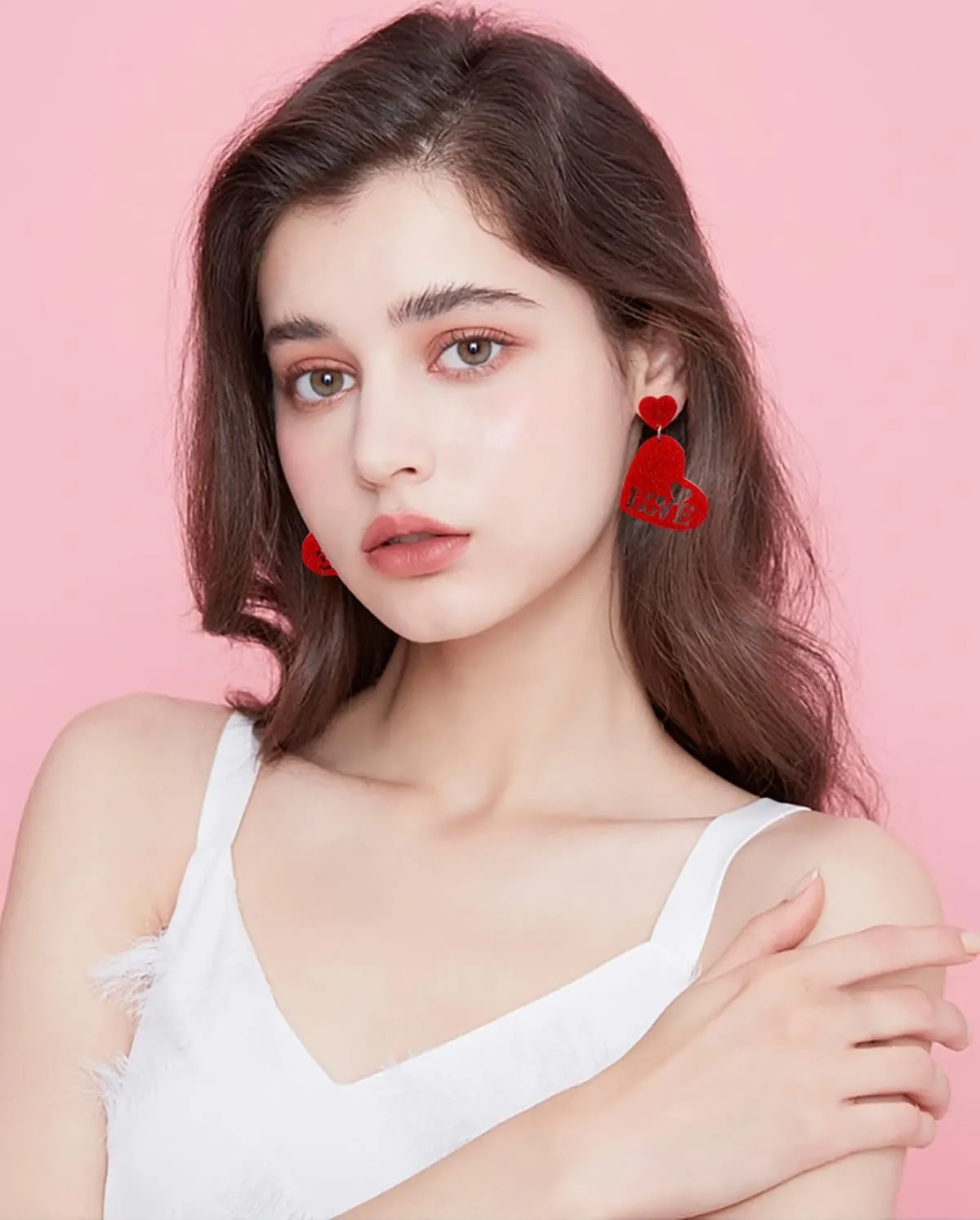 Heart Love Earrings for Women,Heart Love Dangle Earrings Red Pink Acrylic Valentine's Day Earrings for Couples Valentine's Day Girlfriends Jewelry