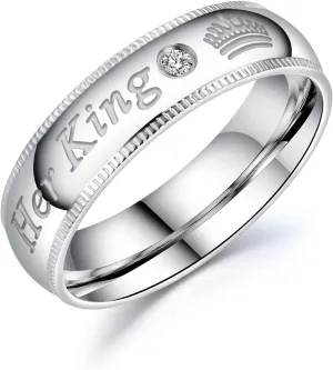 Her King His Queen Wedding Bands for Men Women, Stainless Steel His and Hers Couples Matching Anniversary Engagement Promise Rings