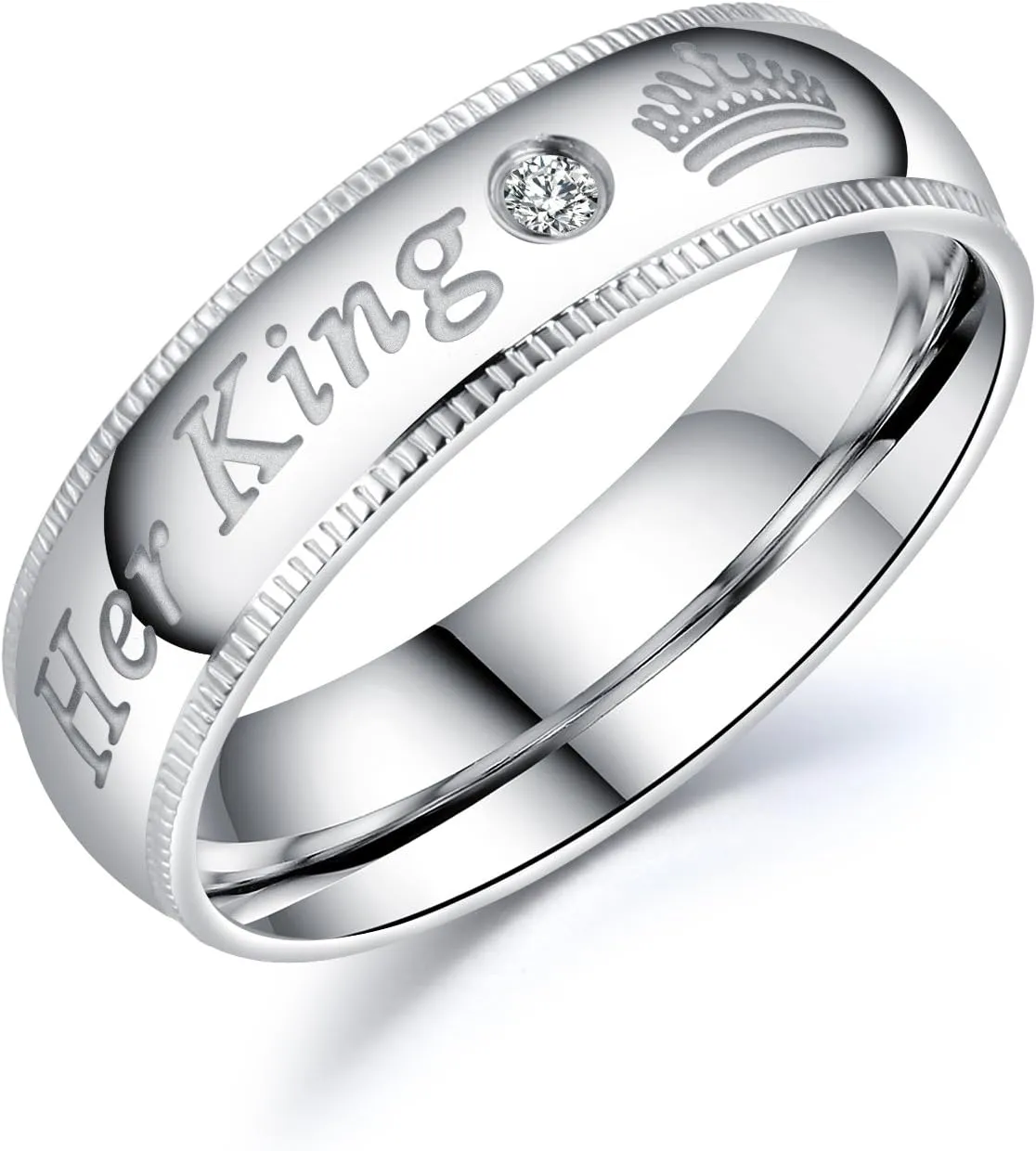 Her King His Queen Wedding Bands for Men Women, Stainless Steel His and Hers Couples Matching Anniversary Engagement Promise Rings