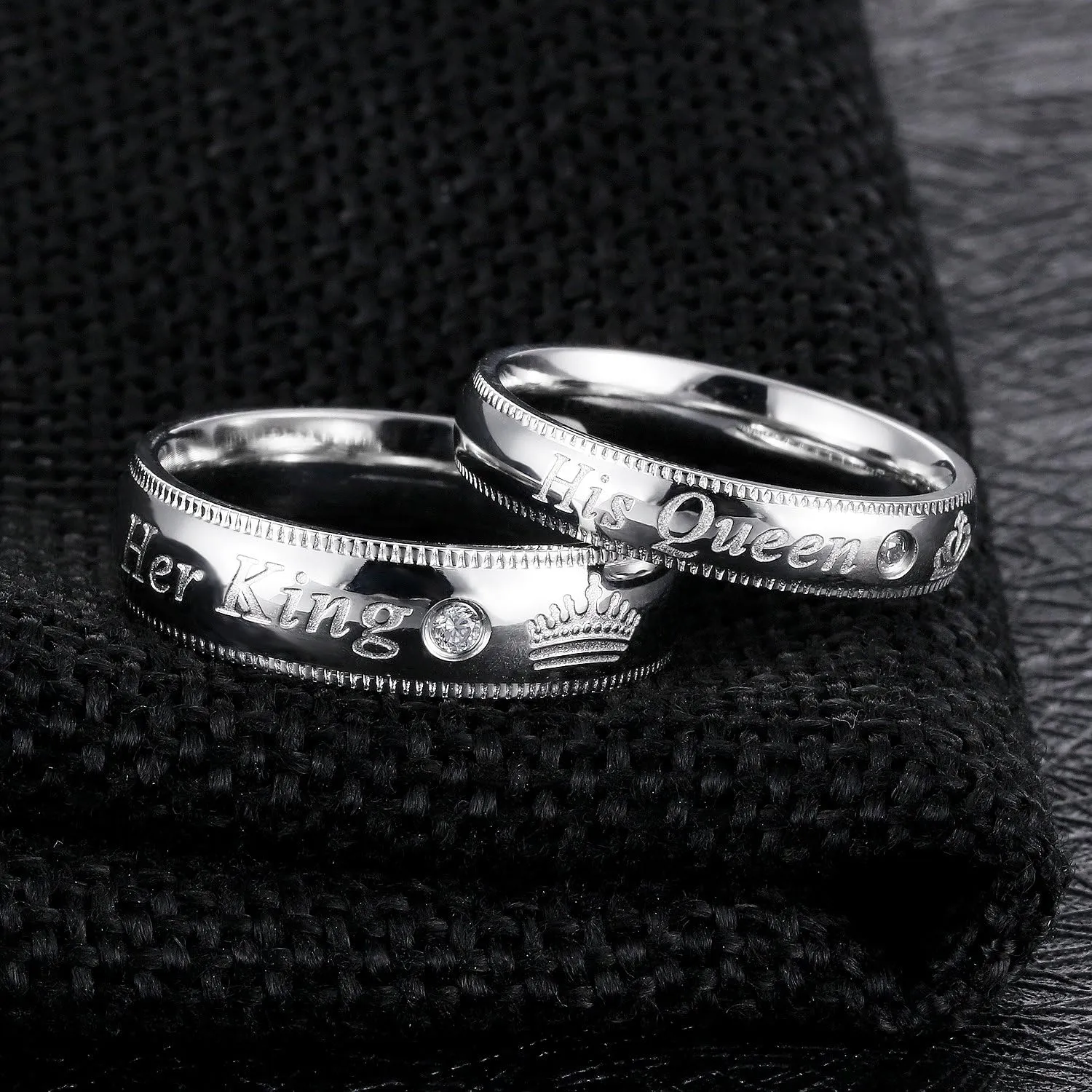 Her King His Queen Wedding Bands for Men Women, Stainless Steel His and Hers Couples Matching Anniversary Engagement Promise Rings
