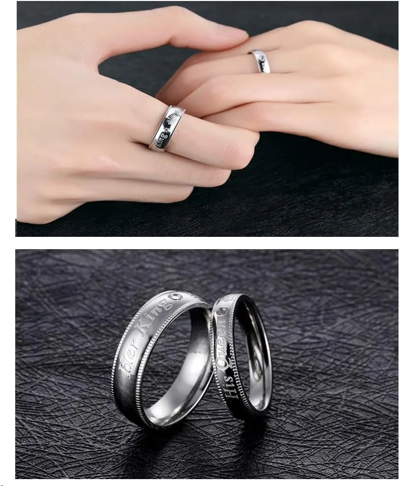 Her King His Queen Wedding Bands for Men Women, Stainless Steel His and Hers Couples Matching Anniversary Engagement Promise Rings