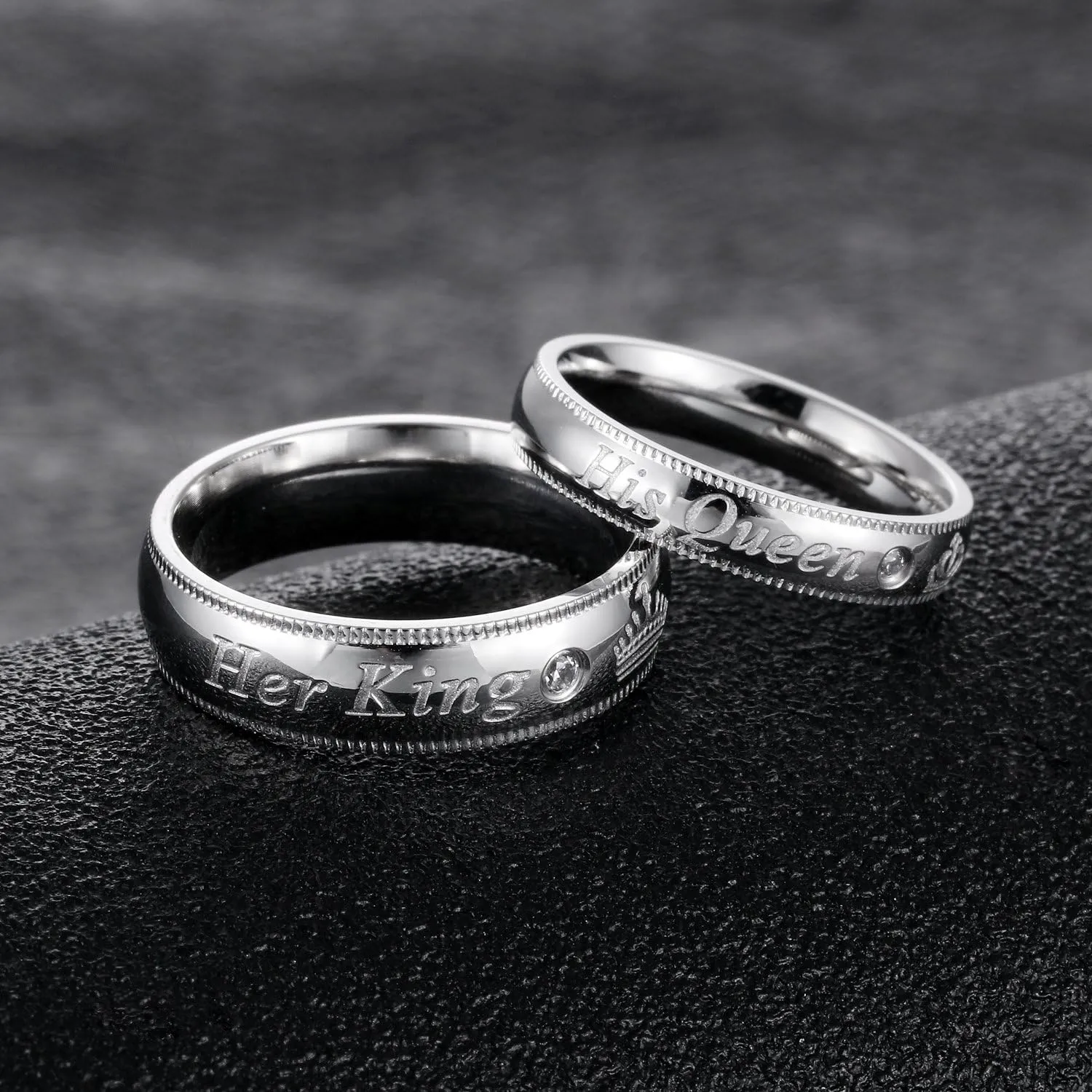 Her King His Queen Wedding Bands for Men Women, Stainless Steel His and Hers Couples Matching Anniversary Engagement Promise Rings