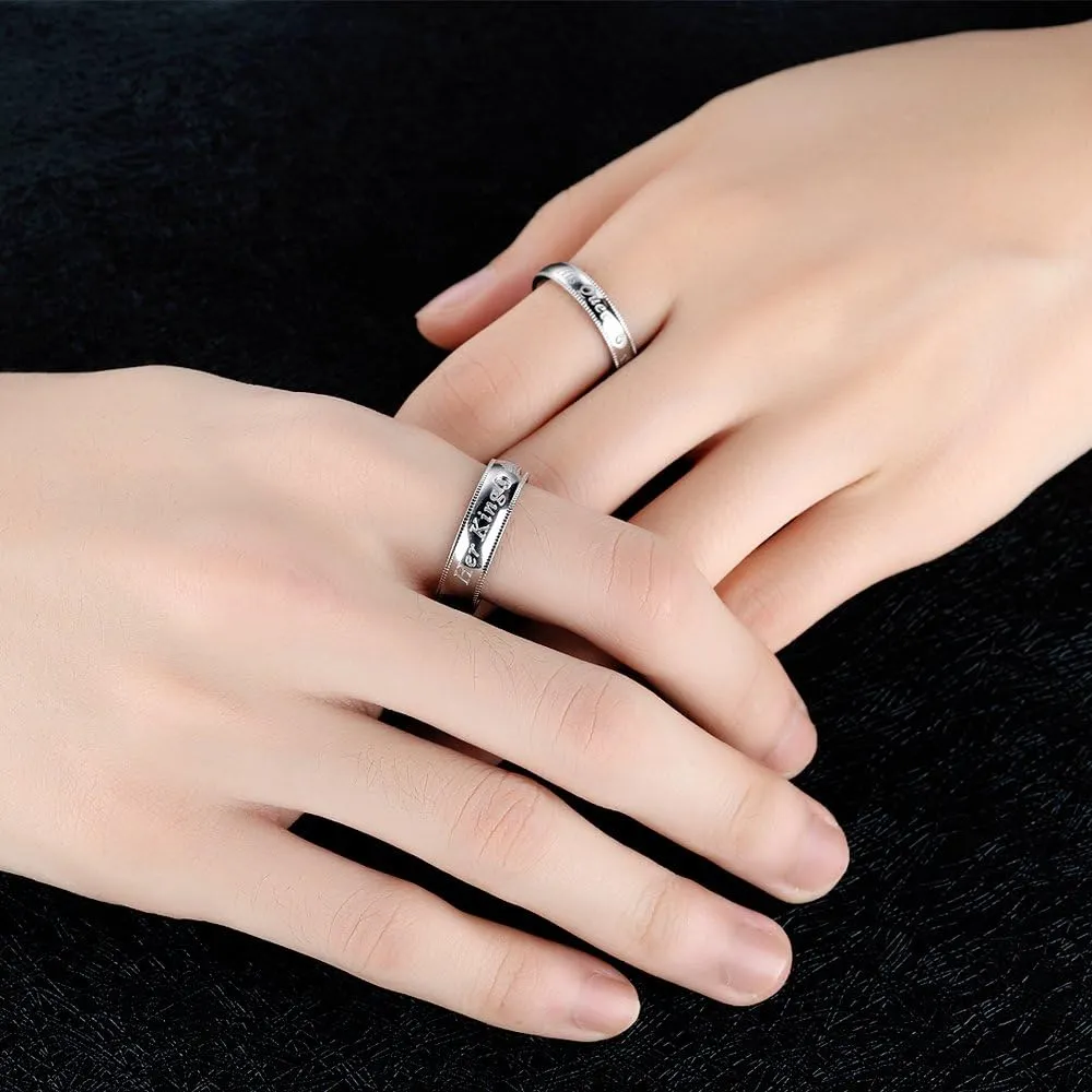 Her King His Queen Wedding Bands for Men Women, Stainless Steel His and Hers Couples Matching Anniversary Engagement Promise Rings