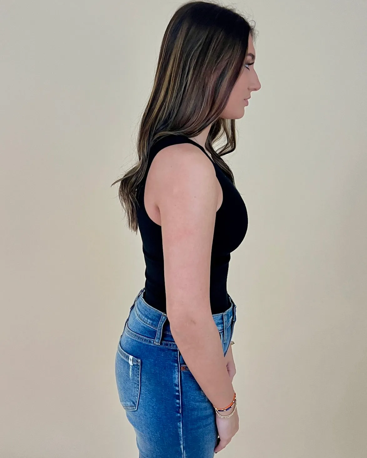 Here For It Black Sleeveless Bodysuit