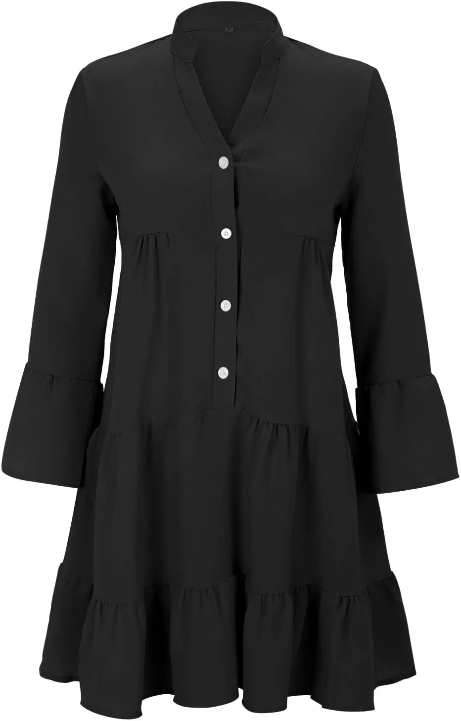 HGOOGY Womens Dresses Spring Casual Women's Long Sleeve Botton Ruffle Dresses Casual Loose Swing Mini Ruffle