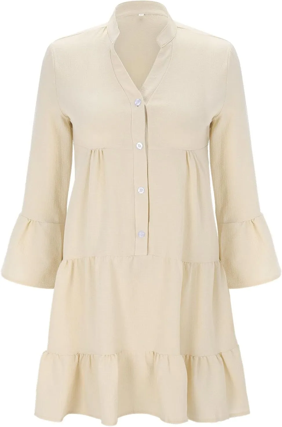 HGOOGY Womens Dresses Spring Casual Women's Long Sleeve Botton Ruffle Dresses Casual Loose Swing Mini Ruffle