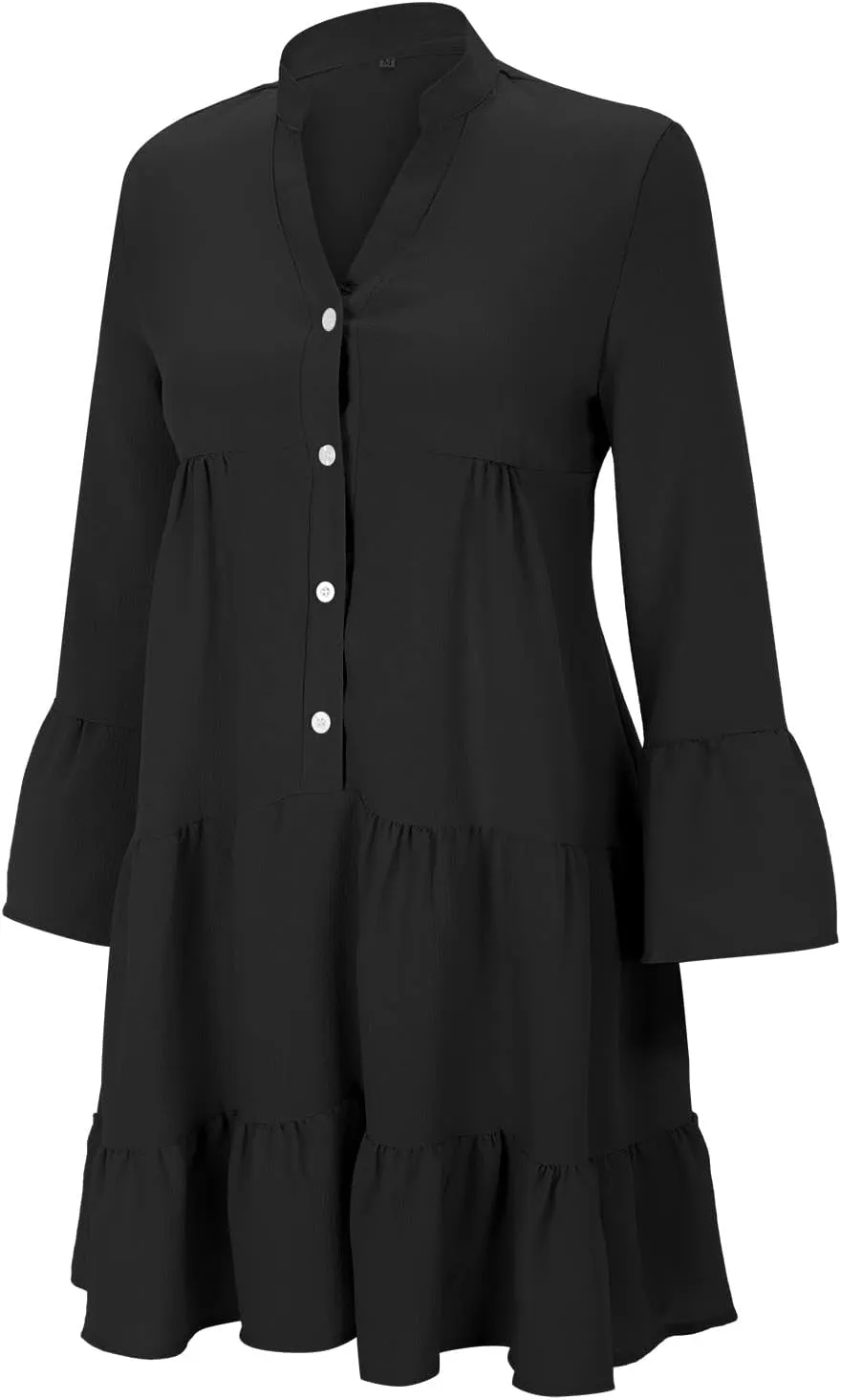 HGOOGY Womens Dresses Spring Casual Women's Long Sleeve Botton Ruffle Dresses Casual Loose Swing Mini Ruffle