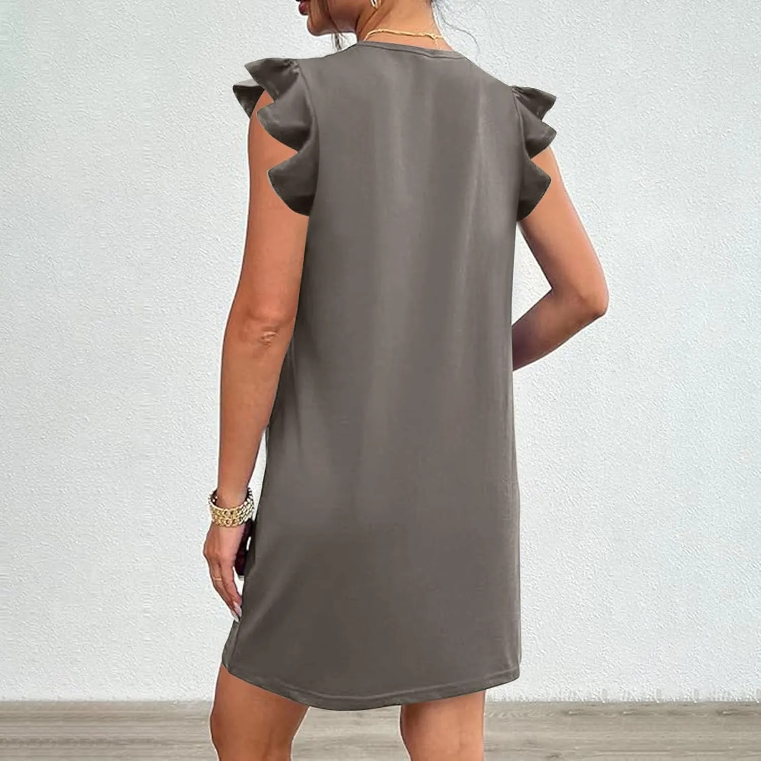 HGps8w Summer Dresses for Women 2025 Ruffle Sleeveless Crew Neck Loose Short Dress Mini Beach Sundress with Pockets
