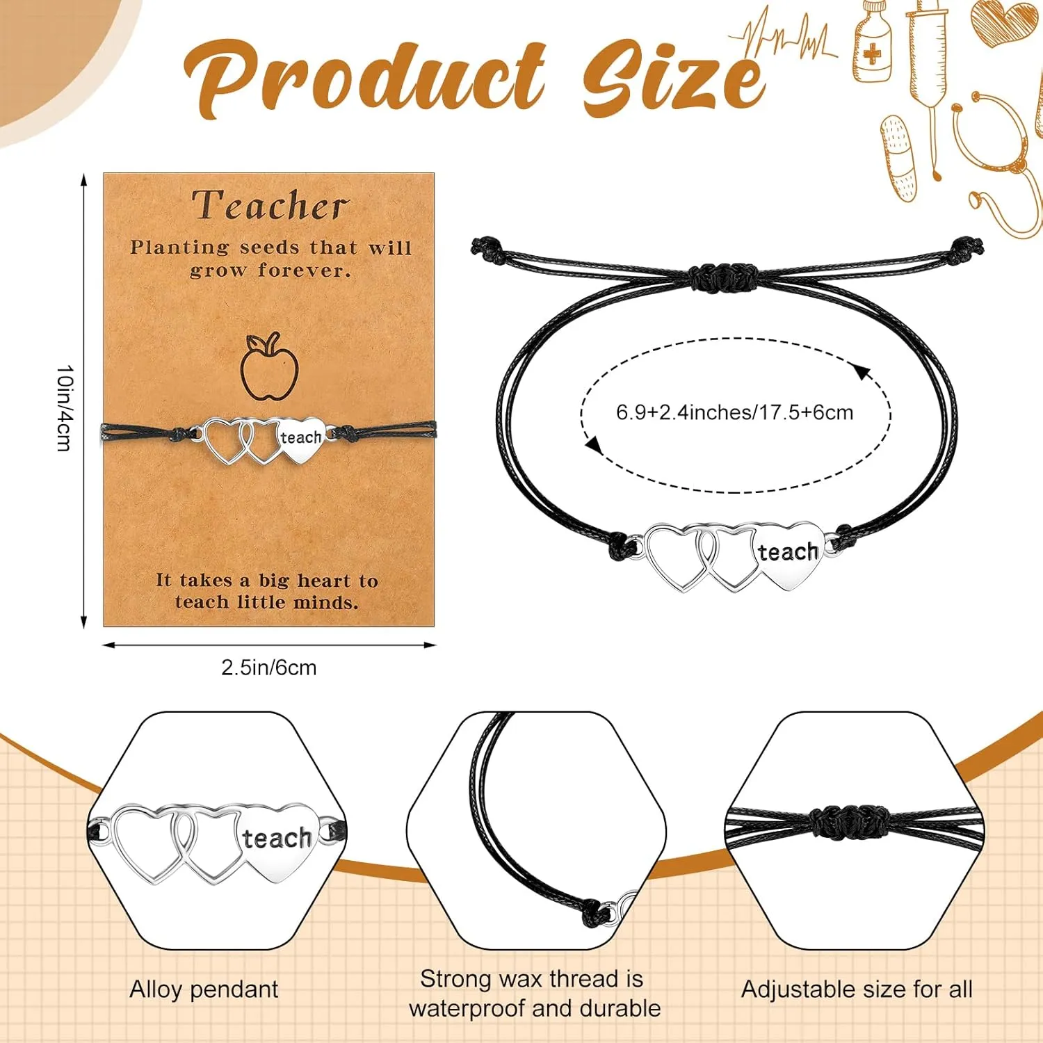Highergo 12 Pcs Teacher Bracelets Appreciation Gifts Bulk Blessing Card Bracelets for Women Men Teacher Blessing Bangle Greeting Gift for Back to School Christmas
