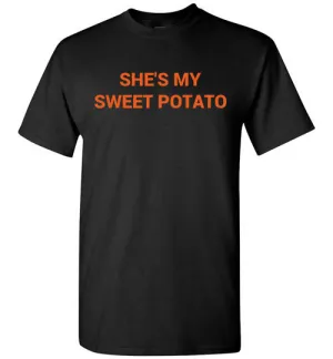 His & Hers, She's My Sweet Potato   I Yam, Short Sleeve T-Shirts, Black