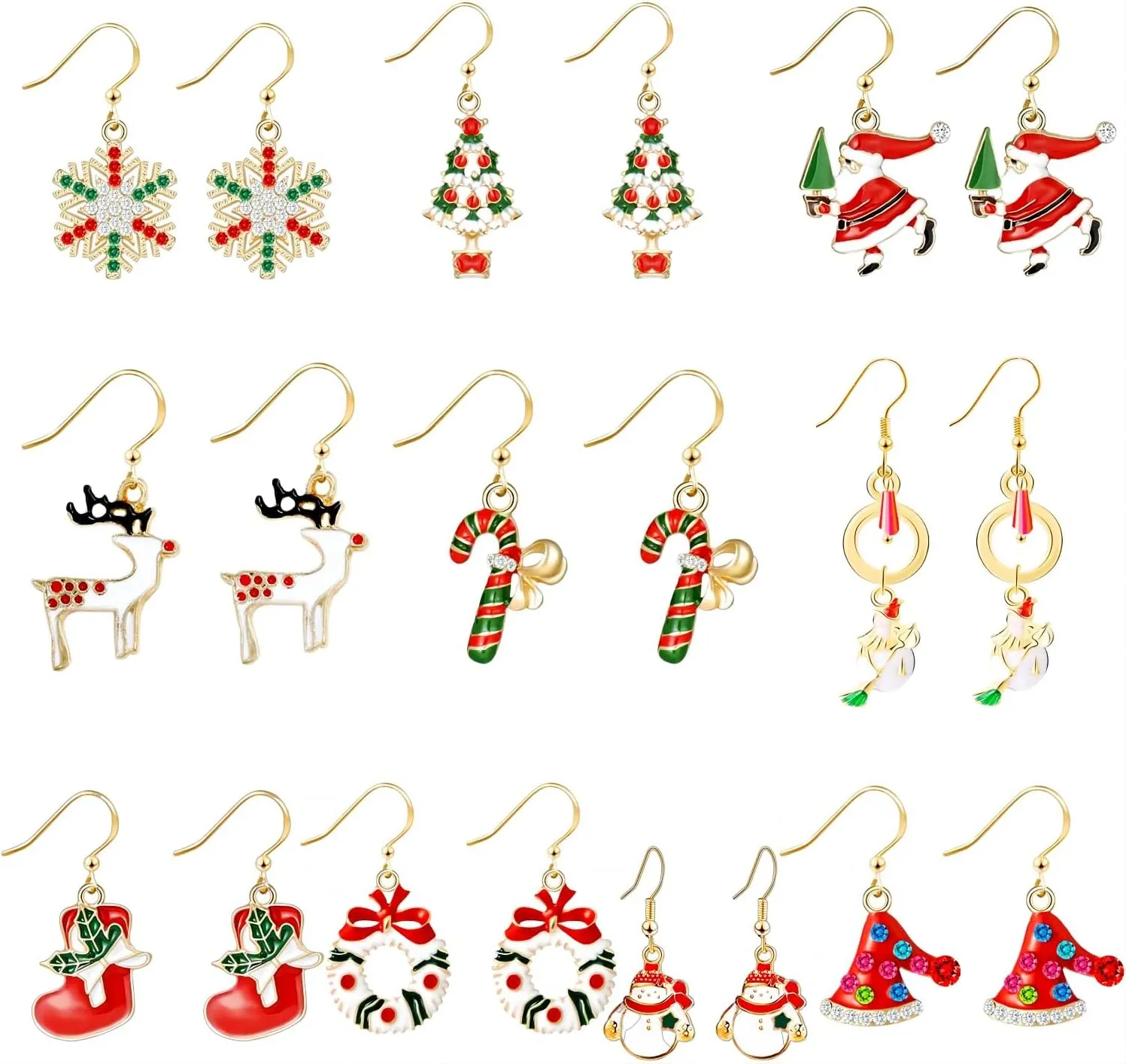 Holiday Stud Drop Christmas Earrings - Fashion Earrings with Candy Snowflake Tree Thanksgiving Birthday Gift Cute Jewelry for Girls Kids Teens Women 10 Pairs