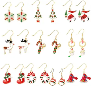 Holiday Stud Drop Christmas Earrings - Fashion Earrings with Candy Snowflake Tree Thanksgiving Birthday Gift Cute Jewelry for Girls Kids Teens Women 10 Pairs