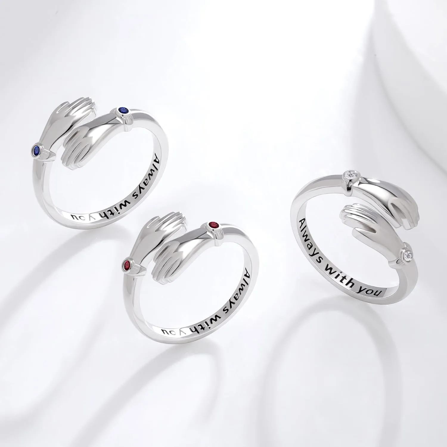Hug Ring for Men and Women,Sapphire/Ruby/Moissanite 925 Sterling Silver Rings for Lover Valentines Day Gifts Adjustable Couples Rings