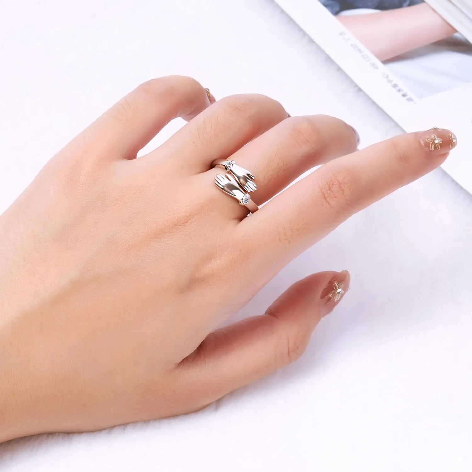 Hug Ring for Men and Women,Sapphire/Ruby/Moissanite 925 Sterling Silver Rings for Lover Valentines Day Gifts Adjustable Couples Rings
