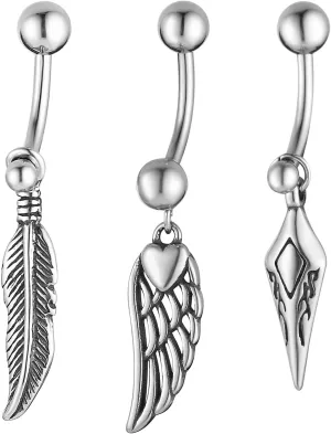 HZMAN Belly Button Rings for Women 14G Surgical Steel Belly Rings Feather Belly Rings Navel Piercing Jewelry