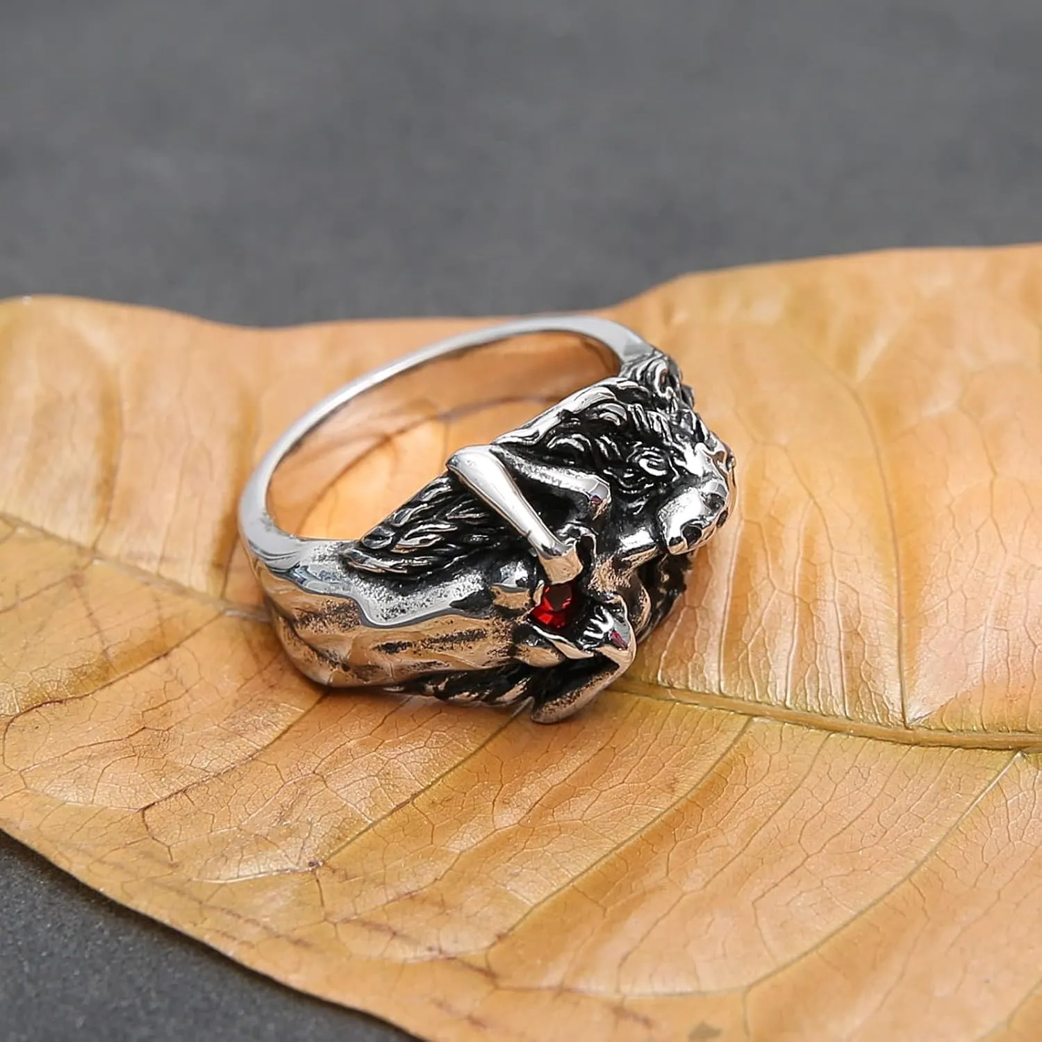 HZMAN Men Women Dark Gothic Rings Vintage Red Love Cubic Zirconia Rings Open Your Heart Personality Rings