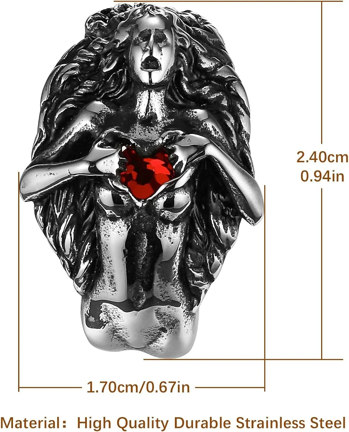 HZMAN Men Women Dark Gothic Rings Vintage Red Love Cubic Zirconia Rings Open Your Heart Personality Rings