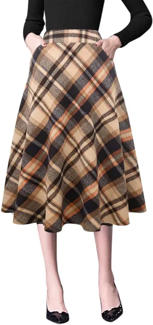 IDEALSANXUN Wool Skirts for Womens High Waist Aline Pleated Midi Skirts