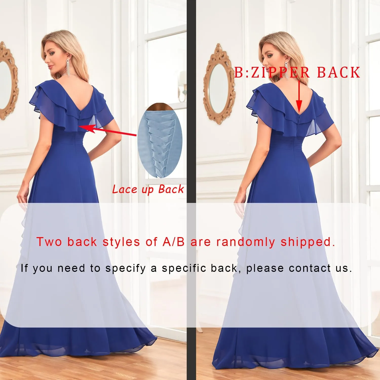 IIF Women's Chiffon Bridesmaid Dresses for Wedding V Neck Flowy Wrap Prom Dress with Beaded Brooch Pin IIF046