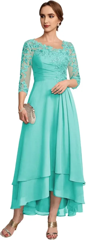 ISABUFEI Mother of The Bride Dresses for Wedding Lace Appliques Formal Evening Gowns Long Women Dresses Half Sleeve