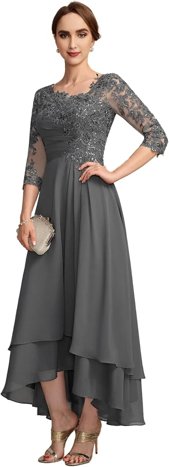 ISABUFEI Mother of The Bride Dresses for Wedding Lace Appliques Formal Evening Gowns Long Women Dresses Half Sleeve