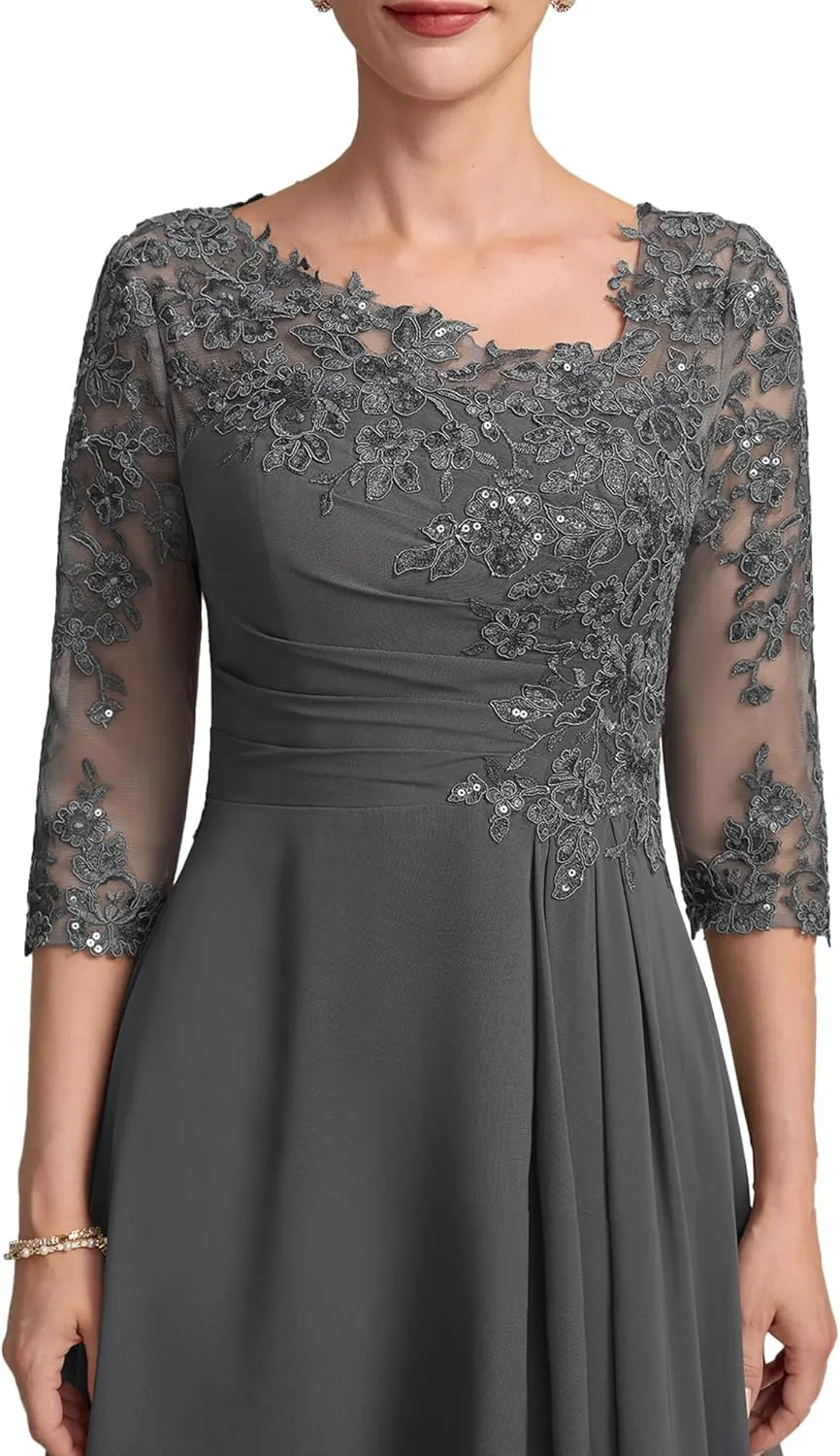 ISABUFEI Mother of The Bride Dresses for Wedding Lace Appliques Formal Evening Gowns Long Women Dresses Half Sleeve