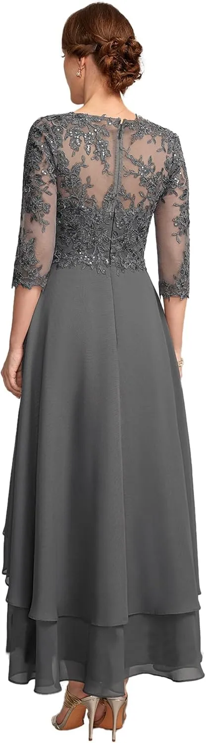 ISABUFEI Mother of The Bride Dresses for Wedding Lace Appliques Formal Evening Gowns Long Women Dresses Half Sleeve
