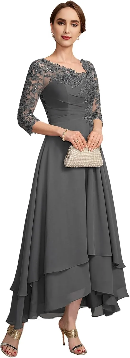ISABUFEI Mother of The Bride Dresses for Wedding Lace Appliques Formal Evening Gowns Long Women Dresses Half Sleeve