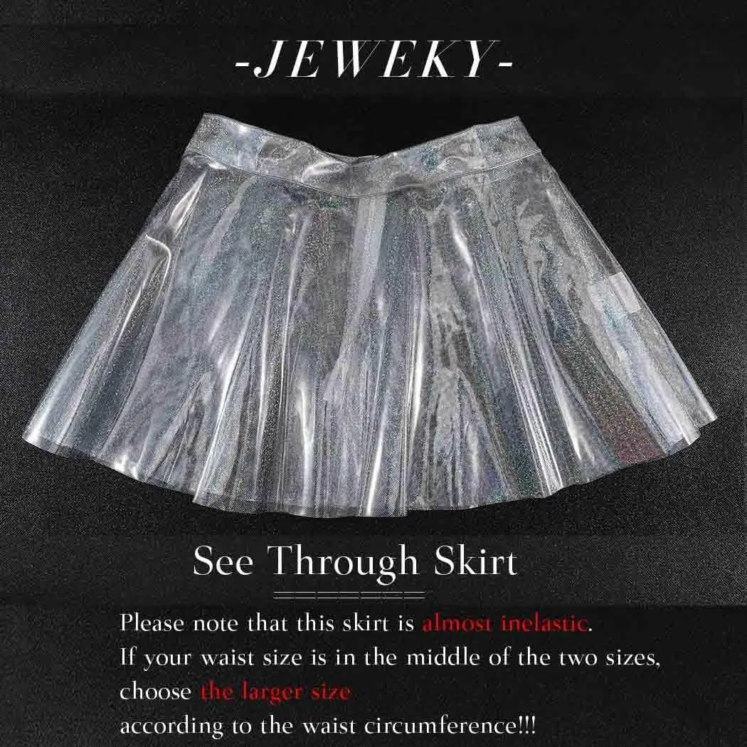 JEWEKY Mini Skirts Pleated Skirt See Through Flared Skirts High Waist Party Skirt Swing Novetly Skirts for Women and Girls