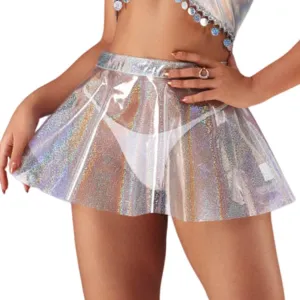 JEWEKY Mini Skirts Pleated Skirt See Through Flared Skirts High Waist Party Skirt Swing Novetly Skirts for Women and Girls