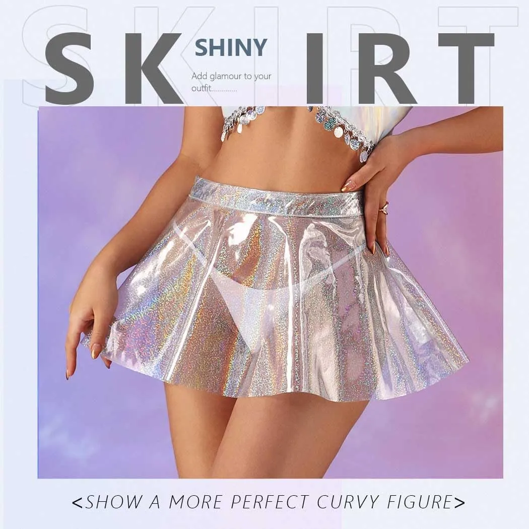 JEWEKY Mini Skirts Pleated Skirt See Through Flared Skirts High Waist Party Skirt Swing Novetly Skirts for Women and Girls