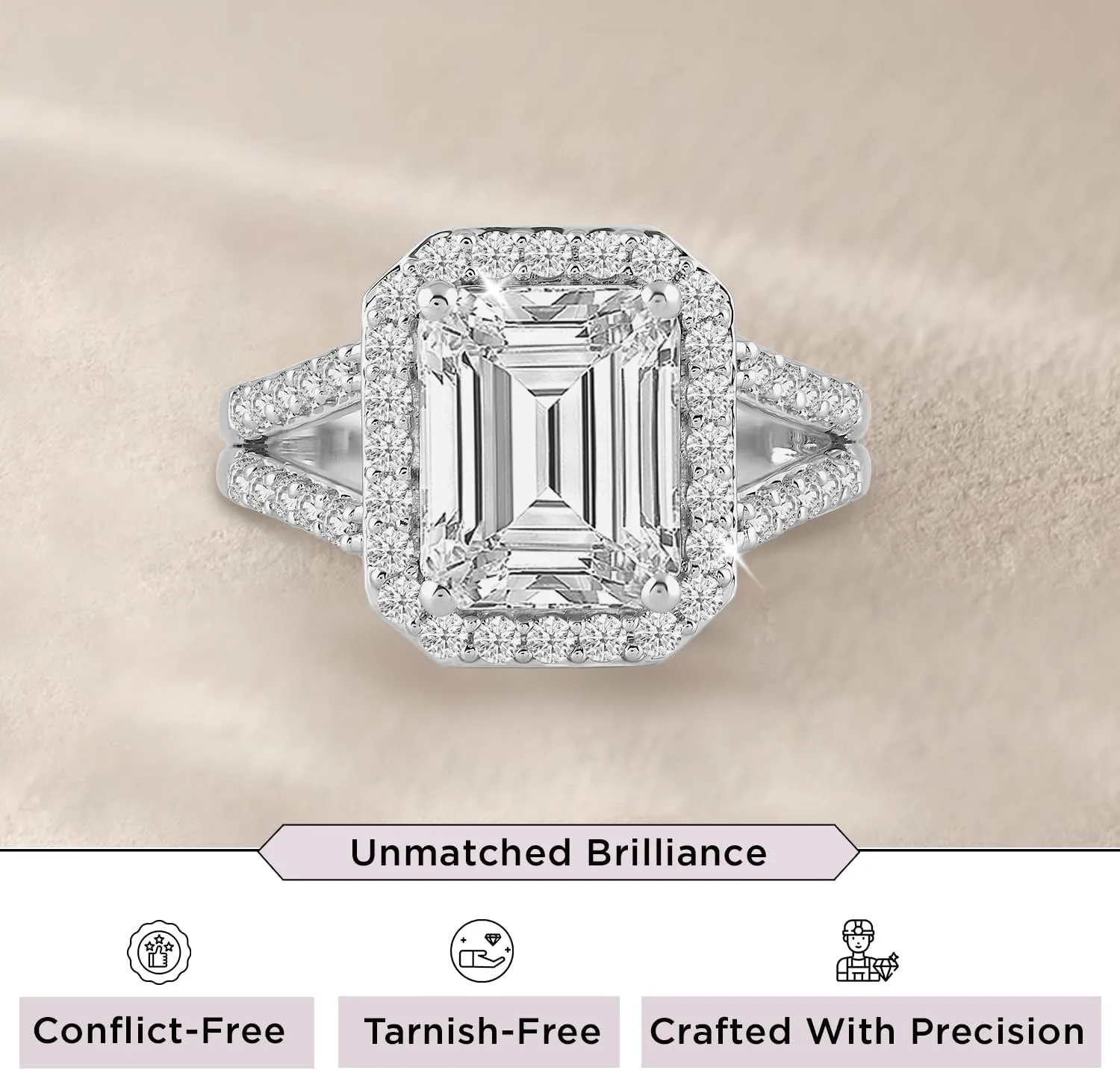 Jewelili Fine Silver Plate Octagonal & Round-cut Cubic Zirconia Halo Engagement Rings for Women