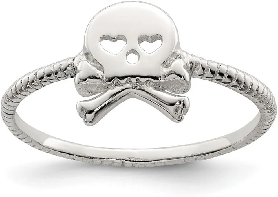 JewelryWeb 925 Sterling Silver Solid Polished and Textured Skull And Religious Faith Crossbones Ring Band Style-Ring for Women