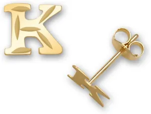 Jewelryweb - Solid 14k Yellow Gold Small Diamond-cut Initial Stud Earrings - 6mm - Personalized Gifts for Women - Cartilage Piercing Earrings
