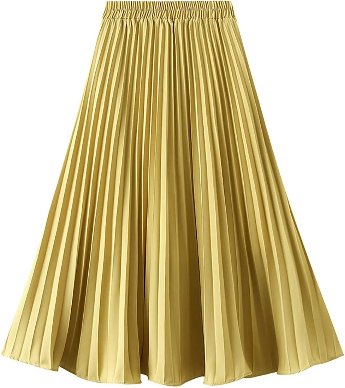 JOAU Women High Elastic Waist Pleated Midi Skirt Fashion Double Layered Solid Color Swing A-line Skirts for Evening Prom
