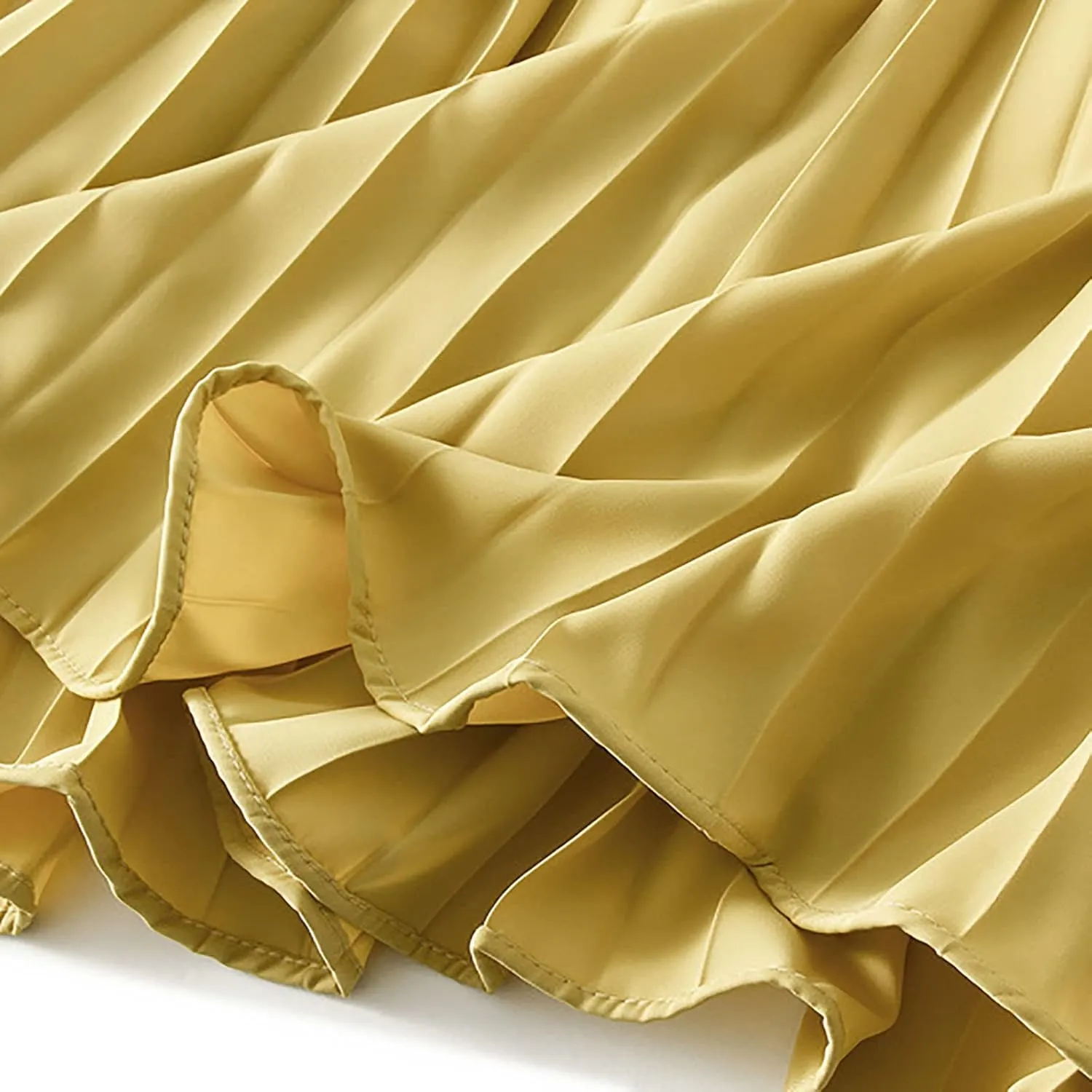 JOAU Women High Elastic Waist Pleated Midi Skirt Fashion Double Layered Solid Color Swing A-line Skirts for Evening Prom