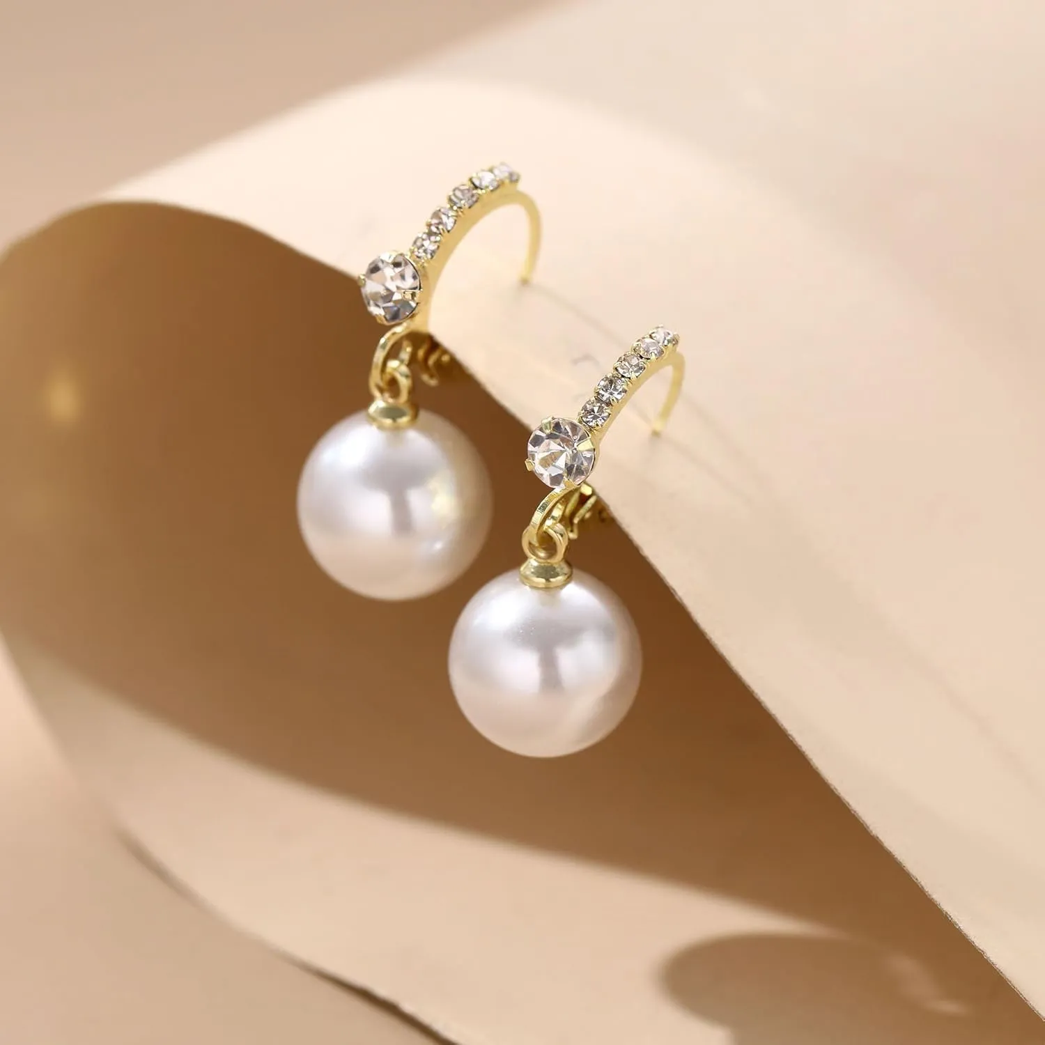 JSJOY Pearl Earrings for Women Stud Earrings 14k Gold Hoop Earrings Dangle Fall Earrings Jewelry for Women Bride Small Wedding Gifts Christmas Stocking Stuffers