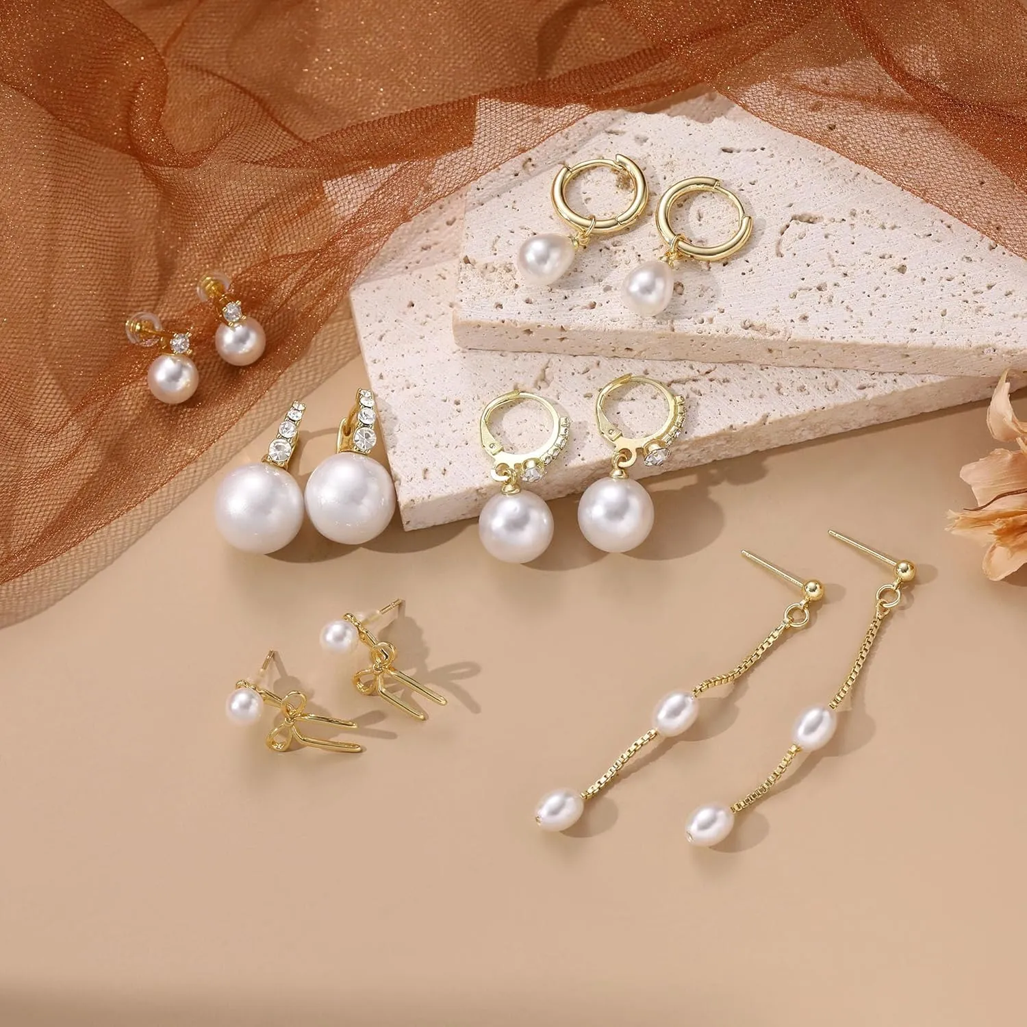 JSJOY Pearl Earrings for Women Stud Earrings 14k Gold Hoop Earrings Dangle Fall Earrings Jewelry for Women Bride Small Wedding Gifts Christmas Stocking Stuffers