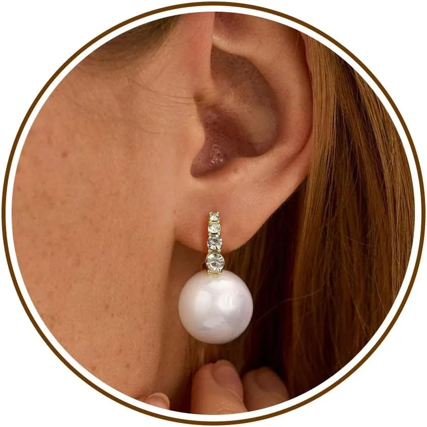 JSJOY Pearl Earrings for Women Stud Earrings 14k Gold Hoop Earrings Dangle Fall Earrings Jewelry for Women Bride Small Wedding Gifts Christmas Stocking Stuffers