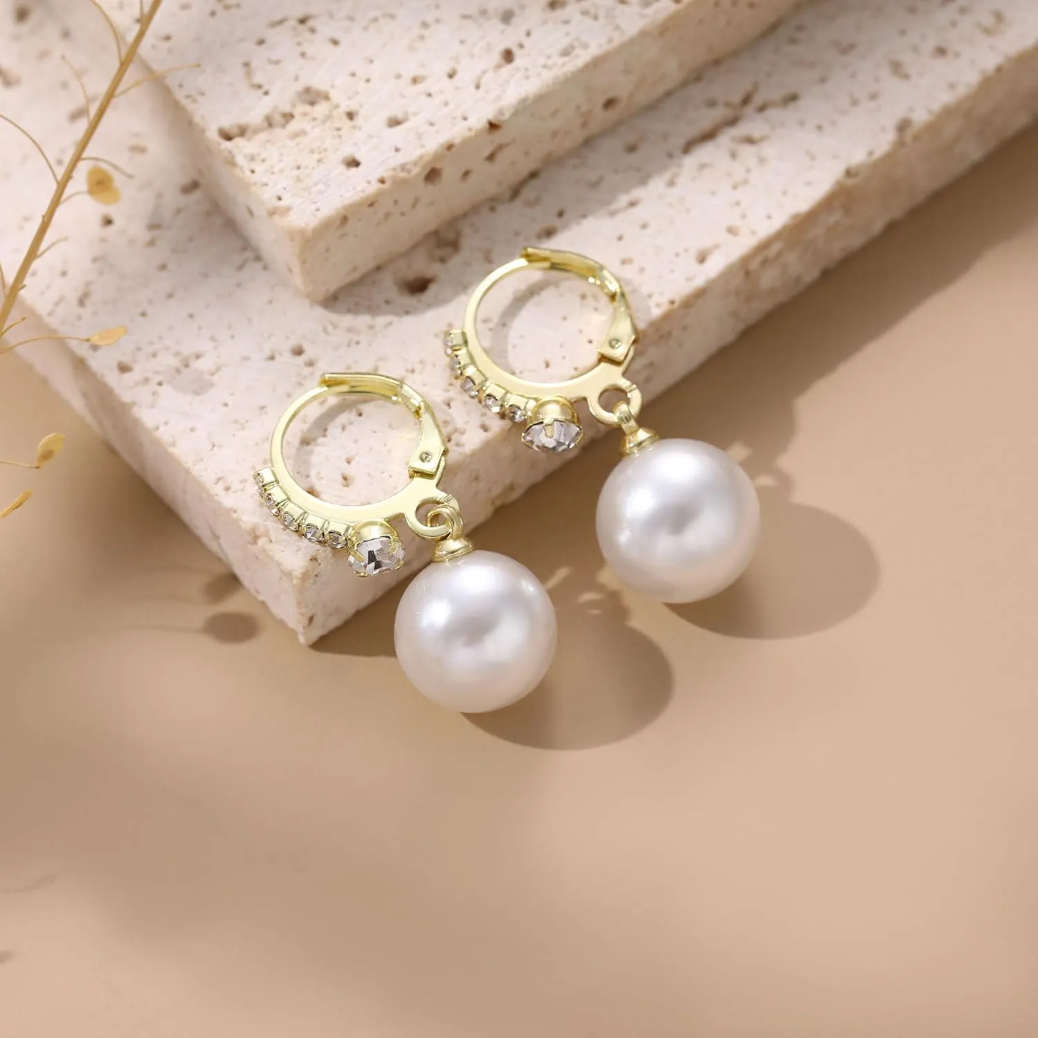 JSJOY Pearl Earrings for Women Stud Earrings 14k Gold Hoop Earrings Dangle Fall Earrings Jewelry for Women Bride Small Wedding Gifts Christmas Stocking Stuffers