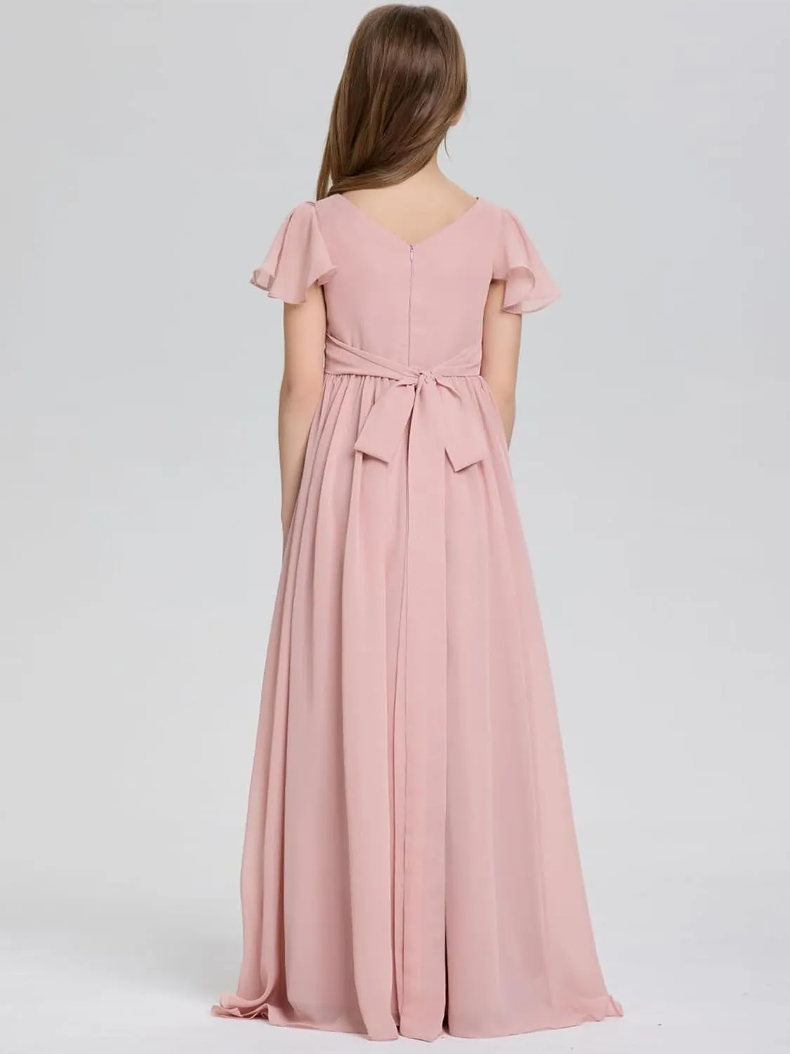 Junior Bridesmaid Dress for Wedding Floor-Length A Line Chiffon Flower Girl Dress for Teen Girls