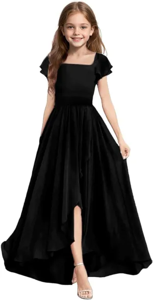 Junior Bridesmaid Dress for Wedding Floor-Length A Line Chiffon Flower Girl Dress for Teen Girls