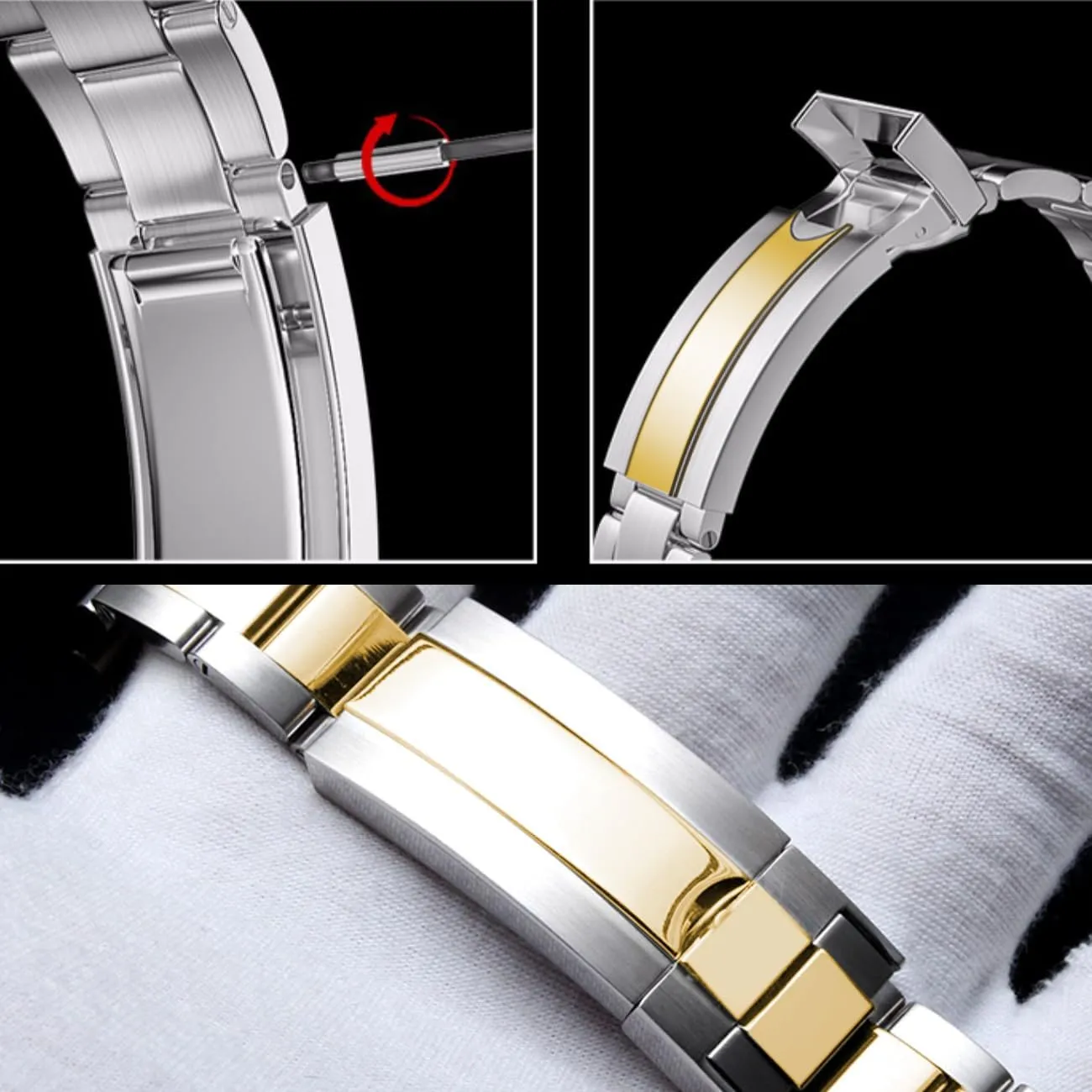 Juntan Stainless Steel Watch Bands 20mm 22mm Tapered Metal Watch Band Strap Solid Screw in Silver and Black Bracelet with Classic Diving Buckle for Men Women