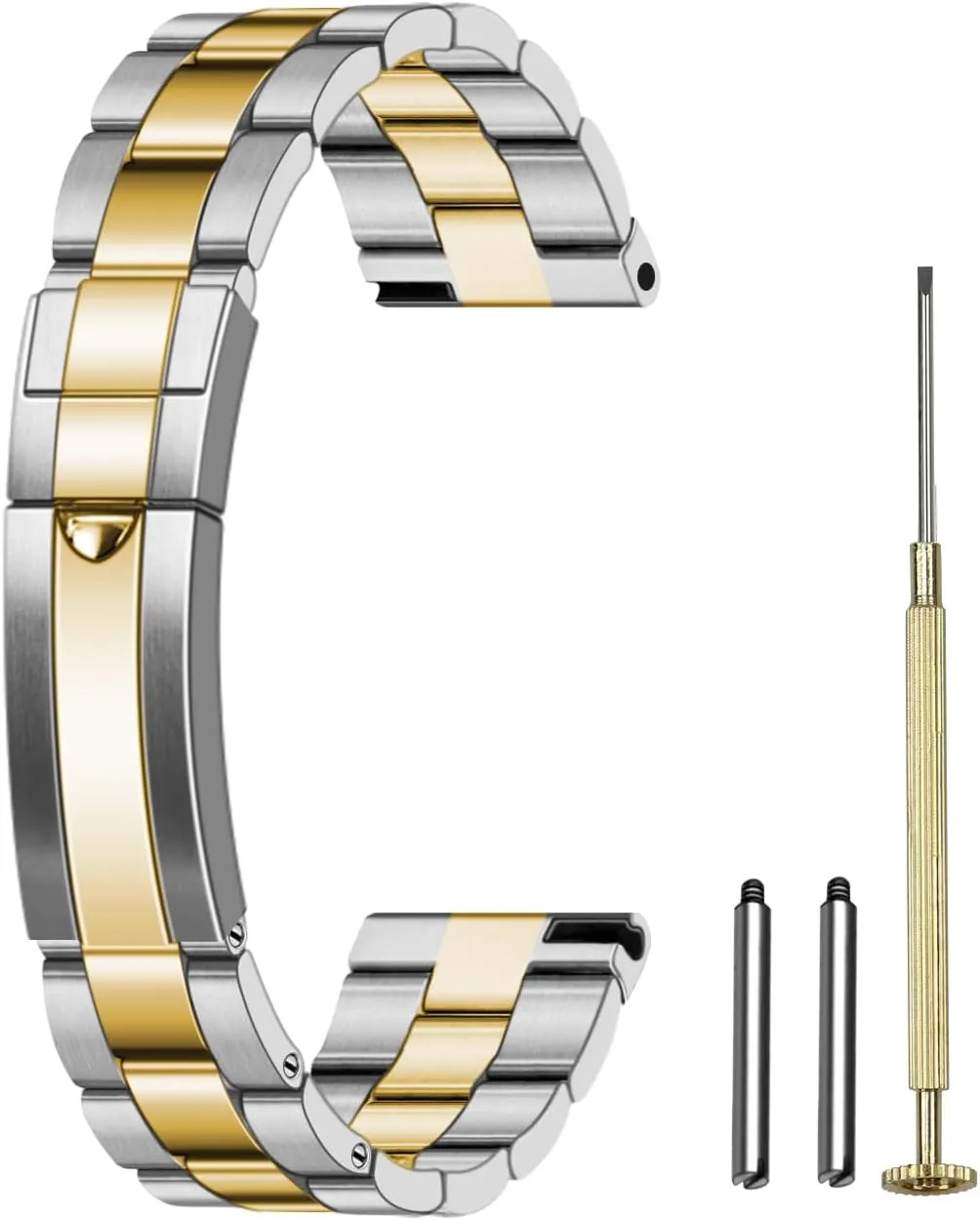 Juntan Stainless Steel Watch Bands 20mm 22mm Tapered Metal Watch Band Strap Solid Screw in Silver and Black Bracelet with Classic Diving Buckle for Men Women