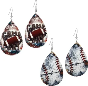 KaFu Baseball Earrings Lucky Rugby Earrings Fun Sports Wood Earrings Teardrop Dangle Drop Earrings for Women Girls Gift Jewelry