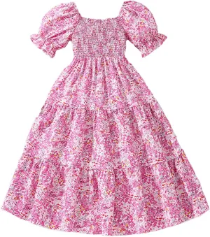 KAGAYD Girls Summer Dresses Square Neck Bubble Sleeve Tie Backless Ruffle A-Line Party Mini Dress