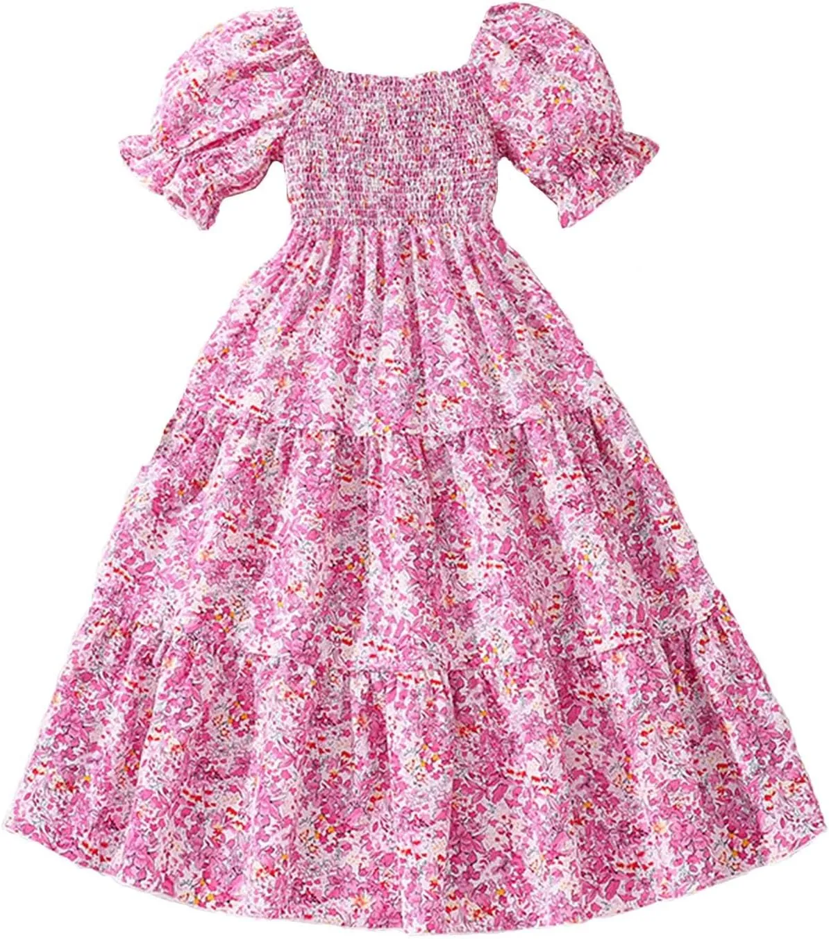 KAGAYD Girls Summer Dresses Square Neck Bubble Sleeve Tie Backless Ruffle A-Line Party Mini Dress