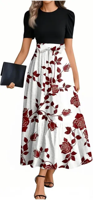 Kenvina Women's 2025 Summer Floral Midi Dress Cap Sleeve V Neck Ruffle Long Flowy Boho Casual Beach Vacation Dresses